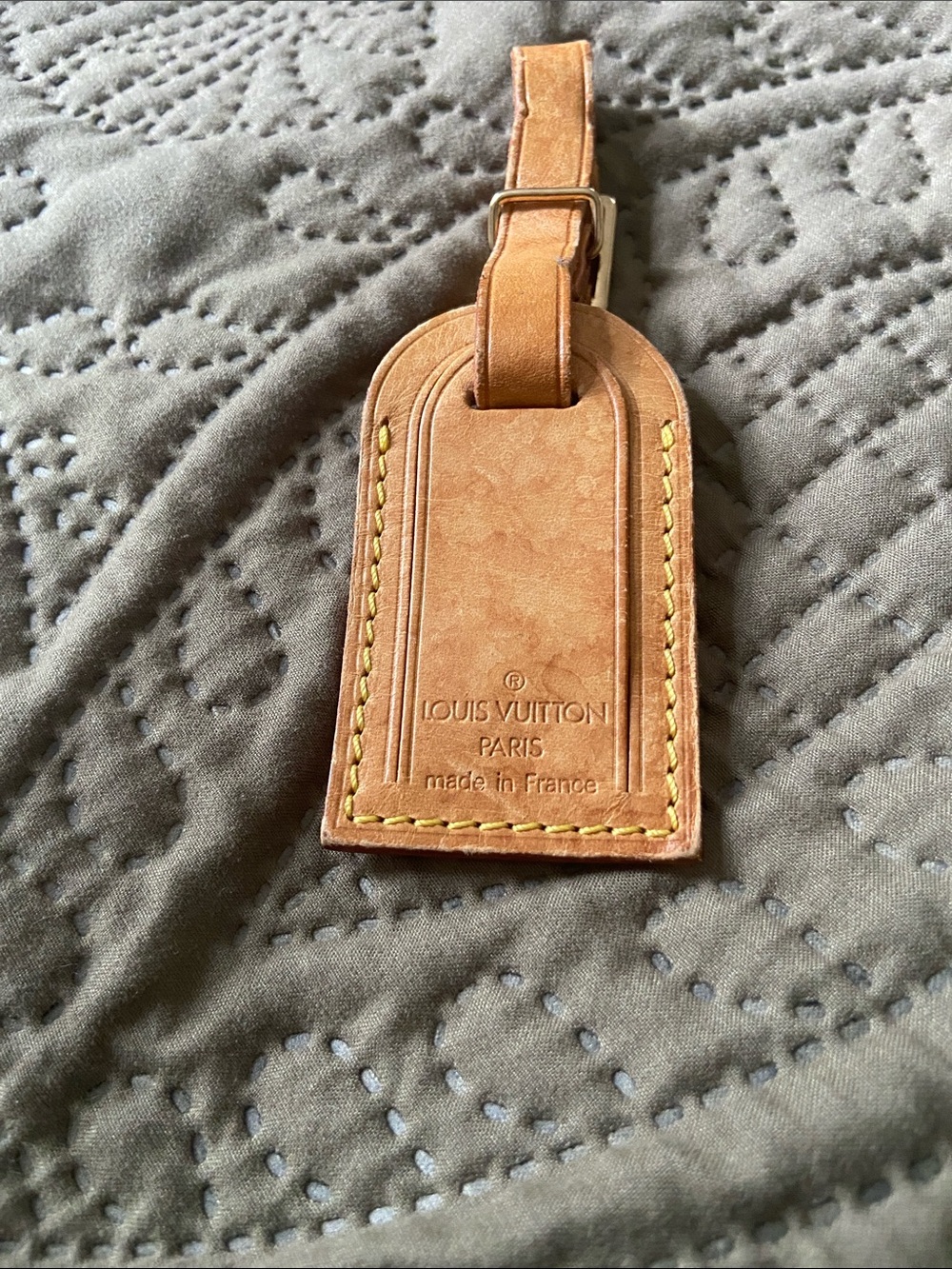 Louis Vuitton Tan Leather Luggage Tag with Yellow Stitching